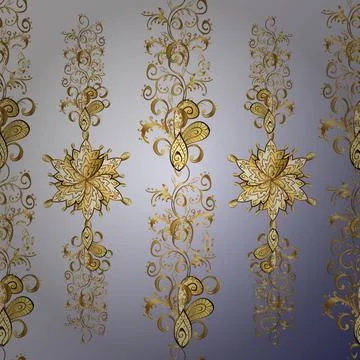 Golden seamless pattern on neutral, brown and gray colors with golden floral ele 스톡 일러스트