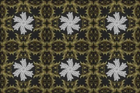 Golden seamless pattern on neutral, gray and yellow colors with golden elements. Illustrazione stock