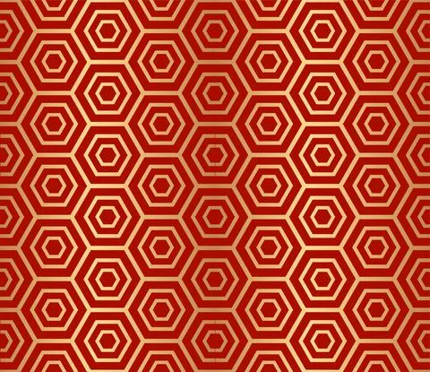 Golden seamless pattern on a red background Stock Illustration