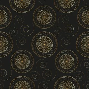 Golden seamless pattern with spirals and mandala flowers ornament Illustrazione stock