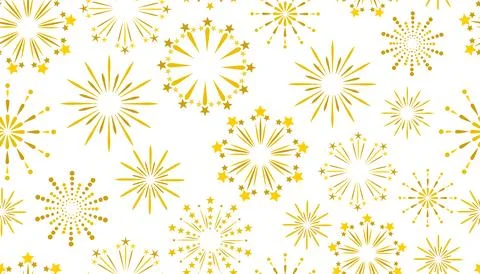 Golden seamless pattern with various firework bursts and star shapes on a c.. イラスト素材
