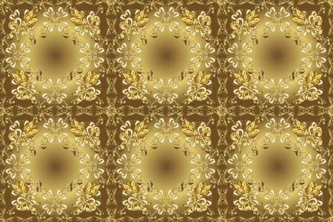 Golden seamless pattern on yellow, neutral and brown colors with golden elements Illustrazione stock