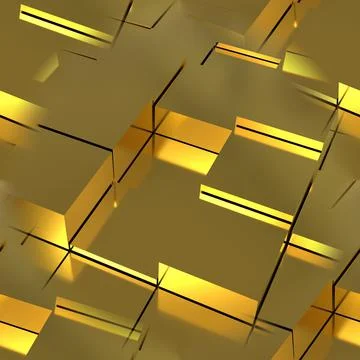 Golden seamless texture with cubes of different sizes.  Stock Illustration