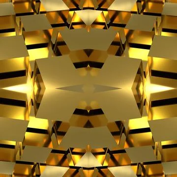 Golden seamless texture with mirror cubes. Geometric shapes form.  Stock Illustration