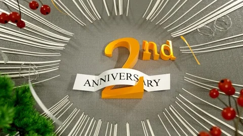 Golden Second Anniversary Number Two Celebration Decoration Table Display Stock Footage 341392049