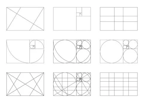 Golden section template. Golden section method of frames. Fibonacci array Stock Illustration