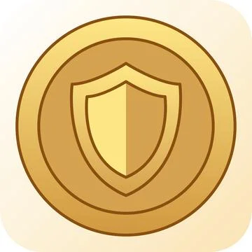 Golden security shield coin flat icon thick outline. Stock-Illustration