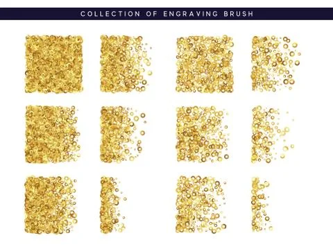 Golden sequins texture. Set Brush stipple gold pattern for design. Illustrazione stock
