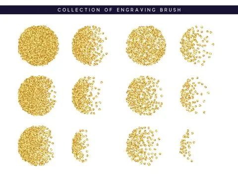 Golden sequins texture. Set Brush stipple gold pattern for design. Stock Illustration