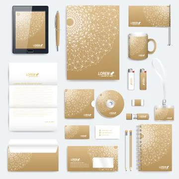 Golden set of vector corporate identity template. Modern business stationery Illustrazione stock