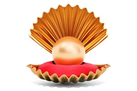 Golden Shell with Pearl, 3d rendering Stock Illustration