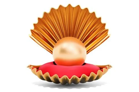 Golden Shell with Pearl, 3d rendering Golden Shell with Pearl, 3d renderin... Stock Photos