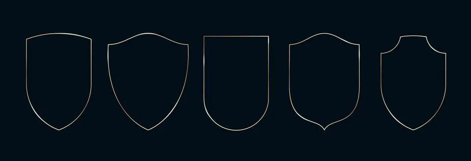 Golden Shield Arch Frames Set. Thin Line Gold Borders Luxury Minimalist Stock Illustration