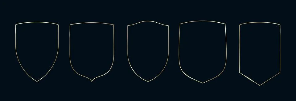 Golden Shield Arch Frames Set. Thin Line Gold Borders Luxury Minimalist Stock Illustration