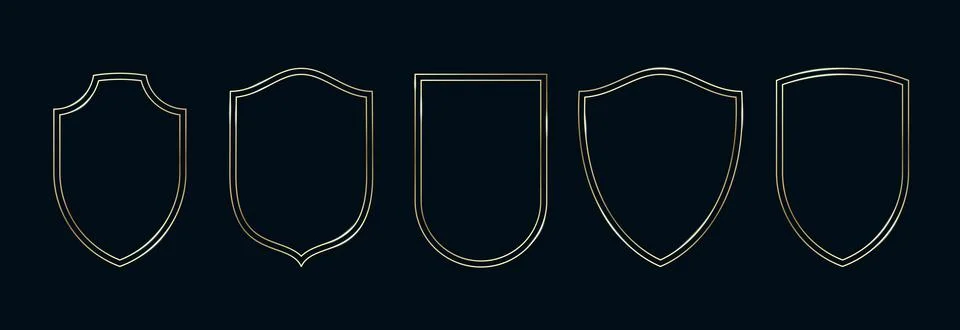 Golden Shield Arch Frames Set. Thin Line Gold Borders Luxury Minimalist Stock Illustration