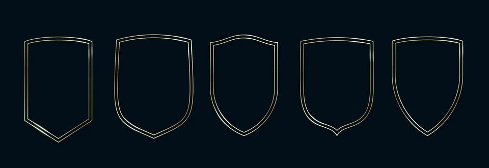 Golden Shield Arch Frames Set. Thin Line Gold Borders Luxury Minimalist Illustrazione stock