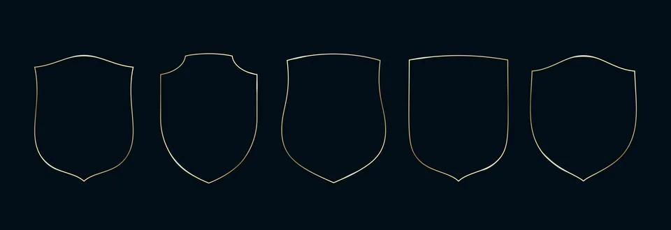 Golden Shield Arch Frames Set. Thin Line Gold Borders Luxury Minimalist Illustrazione stock