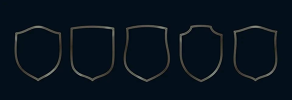 Golden Shield Arch Frames Set. Thin Line Gold Borders Luxury Minimalist Illustrazione stock