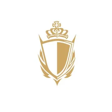 Golden shield with crown vector illustration Illustrazione stock