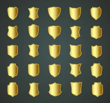 Golden shield design set with various shapes. Stock Illustration