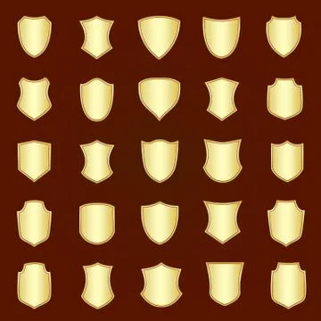 Golden shield design set with various shapes. Stock Illustration