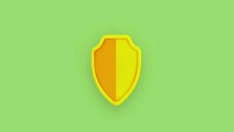 Golden Shield Emblem Rotating Animation on Green Background Stock Footage 345164997