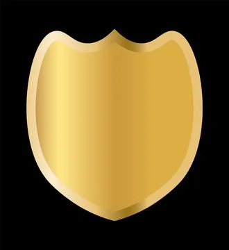 Golden shield emblem on white background, perfect for security, heraldic, or Stock Illustration