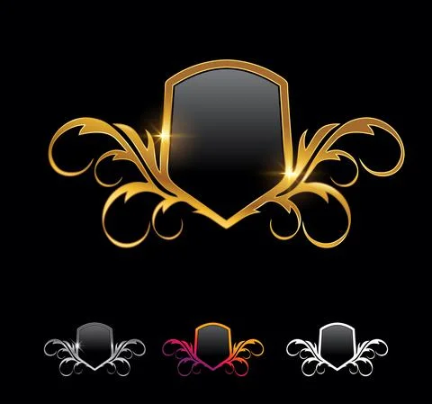 Golden Shield Frame Vector Sign Stock Illustration