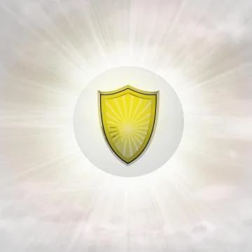Golden shield in glossy bubble in the air with flare illustration Stock Illustration