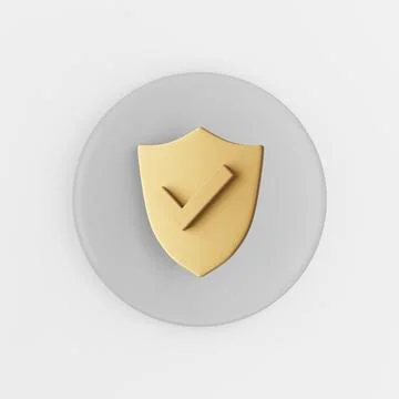 Golden shield icon. 3d rendering gray round key button, interface ui ux eleme Stock Illustration