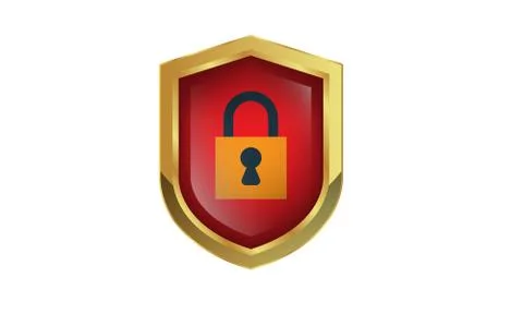 Golden shield with lock icon.Vector illustration isolated on white background Stock Illustration