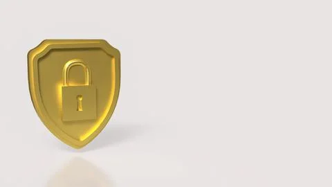 Golden Shield Padlock Symbol For Data Security Protection 3d render.. Stockillustratie