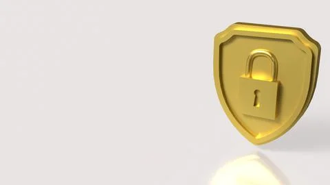 Golden Shield Padlock Symbol For Data Security Protection 3d render.. Stockillustratie
