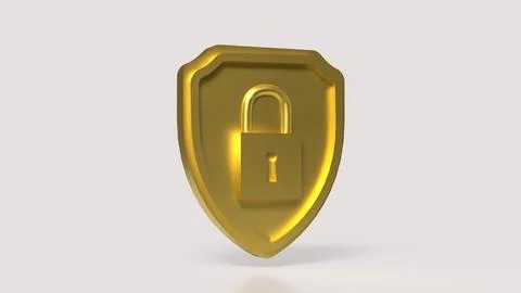 Golden Shield Padlock Symbol For Data Security Protection 3d render.. Stockillustratie