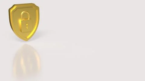 Golden Shield Padlock Symbol For Data Security Protection 3d render.. Stockillustratie