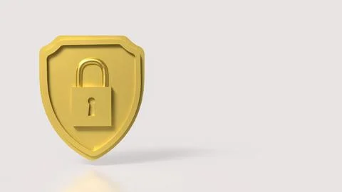 Golden Shield Padlock Symbol For Data Security Protection 3d render.. Stockillustratie