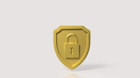Golden Shield Padlock Symbol For Data Security Protection 3d render.. Stockillustratie