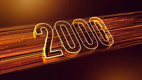 Golden Shine 2000 3D Perspective Number With Dotted Lines Particle Breeze Effect Stock Illustration