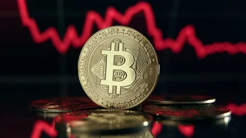 Golden shine bitcoin on digital background representing crash of crypto market Stock Footage 237000095