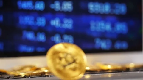 Golden Shining Bitcoin Model Twists and Attracts More Users Stock Footage 80296450
