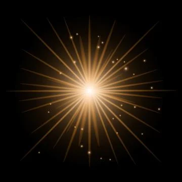 Golden shining vector sun with transparent rays. Yellow detonation effect. Stock Illustration