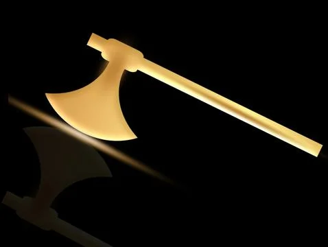 Golden Shiny Axe with black background 3d illustration Stock Illustration