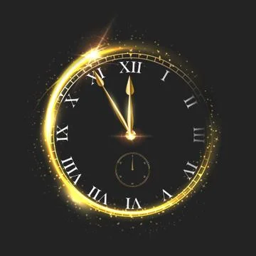 Golden shiny clock vector illustration. Luxury sparkling round dial isolated on Stock Illustration