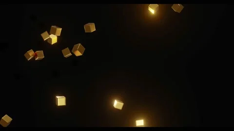 Golden, shiny cubes arrive from different directions and combine to form the  Video stock 139614633