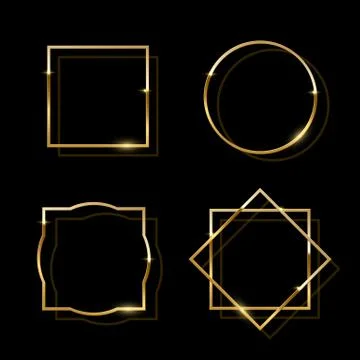 Golden shiny frames isolated on black background. Vector golden luxury realistic Stock Illustration