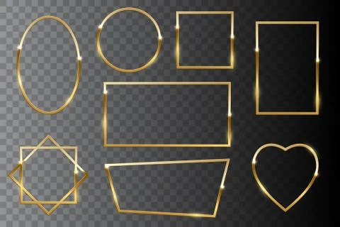 Golden shiny frames isolated on dark transparent background. Vector golden Illustrazione stock