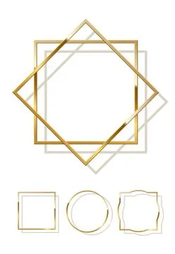 Golden shiny frames with shadows isolated on white background. Vector golden 스톡 일러스트