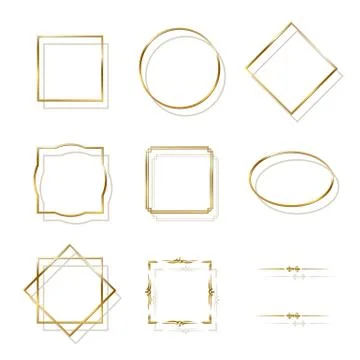 Golden shiny frames with shadows isolated on white background. Vector golden Illustrazione stock