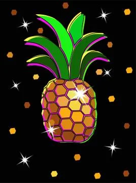 Golden shiny Pineapple. Color image of Pineapple with glitter Stock Illustration