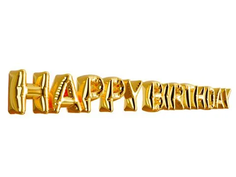 Golden shiny realistic 3D rendering Foil Balloons  Happy birthday . Stock Illustration
